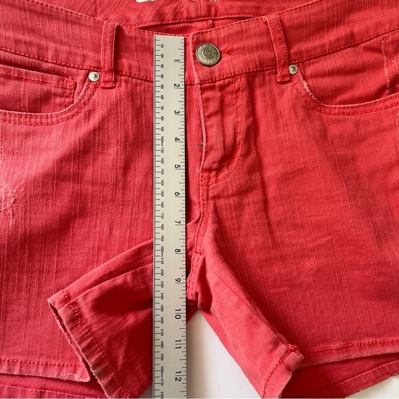 Seven 7  Jeans Denim Jean Shorts Coral Orange Stretch Cotton Beachy Distressed 8 - Picture 8 of 13